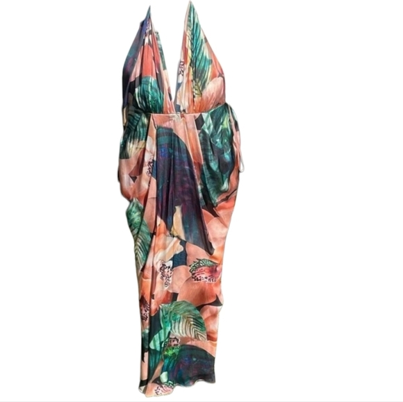 Free People Bariano miami Tropical floral Print Halter Maxi Dress 8 sundress - Picture 7 of 8